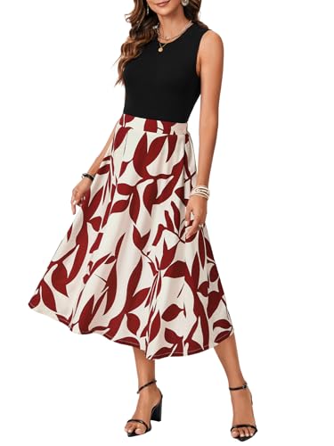 LYANER Women's 2 Piece Outfits Summer Sleeveless Tank Top and Flora Print Midi Skirt Set3