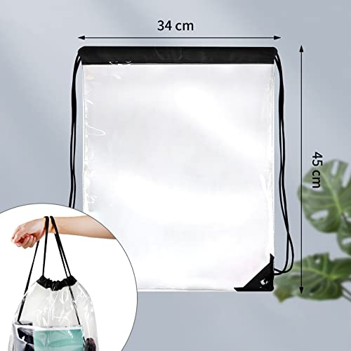 WDFCN Pack of 3 Transparent Drawstring Bags Transparent Gym Bag Backpack Transparent Sports Backpack with Drawstring for School Backpack Gym Travel Beach Swimming (34 x 45 cm) - Image 3