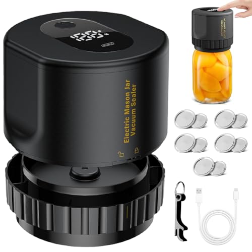 Electric - Envasadora al vacío para Mason Jar, recargable, kit con 10 tapas de tarro y 1 abrelatas, sellador al vacío con indicador LED para tarros para almacenamiento de alimentos