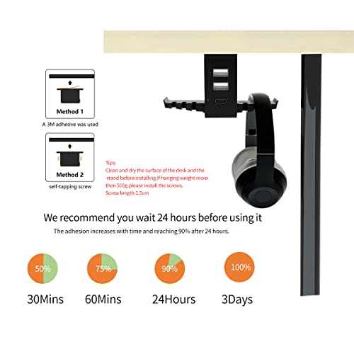 Headset Holder With Usb Port Under Desk Headphone Stand Gaming Desk Accessories, Dual Earphone Hangers Hook(Usb Type-C + A Included) #TOP3