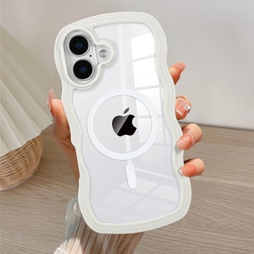 Coque iPhone 16 Plus MagSafe transparente avec cadre à vagues silicone antichoc