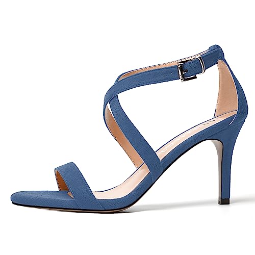 NUMALEO Womens Open Toe Buckle Evening Ankle Strap Comfortable Sexy Suede Stiletto High Heel Heeled Sandals 3.3 Inch2
