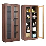 AFAIF 71" Curio Cabinet Glass Display Cabinet with 4 Adjustable Shelves, Tall Bookshelf Bookcase wit