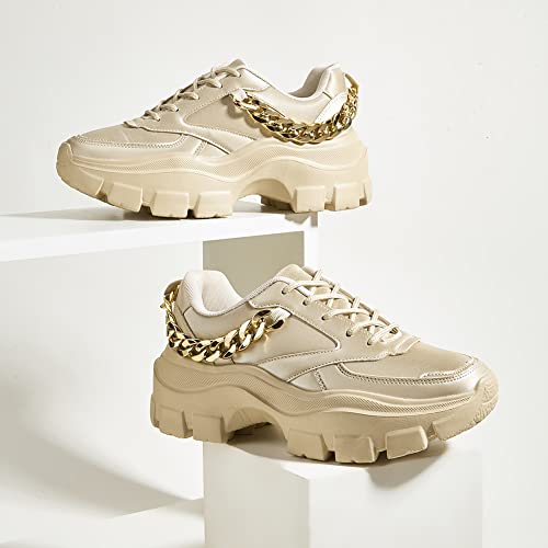 Image of LUCKY STEP Women Chunky Platform Dad Colorblock Casual Lace-Up Walking Sneakers
