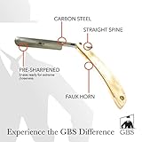 G.B.S Straight Blade Horn Ivory Razor, Carbon Steel Cut Edge, Half Hollow Effortless Glide
