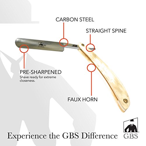 G.B.S Straight Blade Horn Ivory Razor, Carbon Steel Cut Edge, Half Hollow Effortless Glide