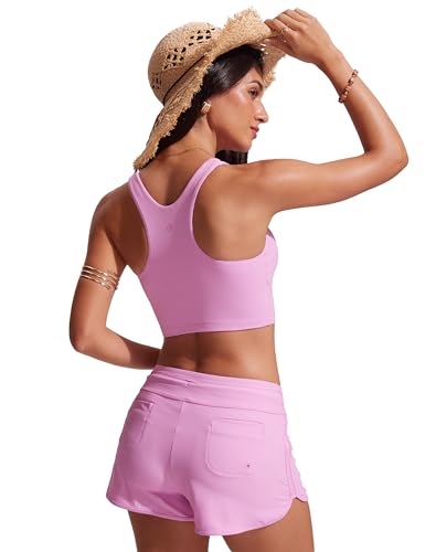 Image of CRZ YOGA Racerback Crop Bikini Tops | Built-in Pads, A-D Cup, High Neck, Swim, Bathing Suit Tank for Women