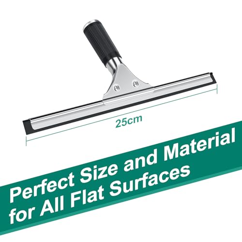 25cm Fensterabzieher Profi, Edelstahl Fensterwischer mit Gummilippe, Duschabzieher Schwarz für Dusche,Badezimmer,Spiegel,Glas-Reinigung,Fliesen, Fensterreinigung, Duschabzieher, Fensterreiniger (25cm)