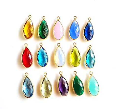 Bluish Chalcedony Gemstone Charms, Teardrop Shape Gold Bezel/Charm, Single Bail Pendant Necklace & Jewelry Making Size - 10X20 Mm 24K Gold Plated Vermeil 4 Pieces Pack ,Jewelry Findings For Girls & Women (Bluish Chalcedony (March) [2] #TOP7