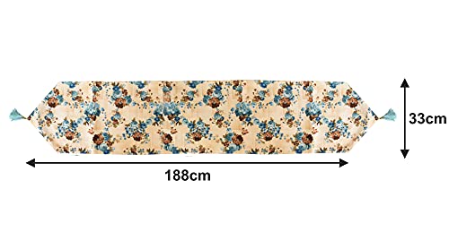 Image of Kuber Industries Flower Design Machine Washable Cotton Table Runner for Dining Table, 16 inchx68 inchinch (Blue)