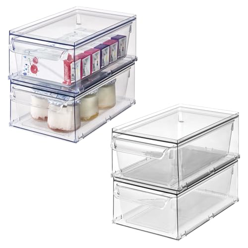 iDesign stapelbare Küchenschublade für Kühlschrank, Speisekammer, Unterspüle oder Schrank, 4 Stück, transparent