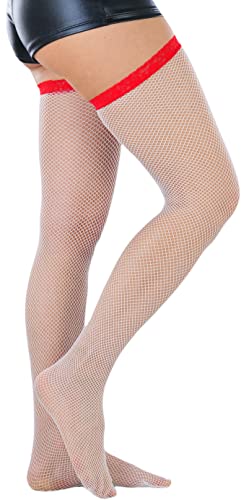Image of ToBeInStyle Women's Wide Floral Lace Fishnet Thigh Hi Stockings