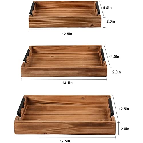 Juleduo 3 Piece Decorative Nested Vintage Wood Serving Tray Set For Eating, Breakfast, Party, Kitchen, Ottoman,Tea Coffee Table& Home Decor, Large Decorative Serving Trays Set #TOP4