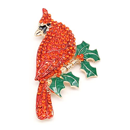 Large Gold Tone Northern Cardinal Brooch With Red Color Crystal Rhinestone Bird Brooches Pins #TOP2