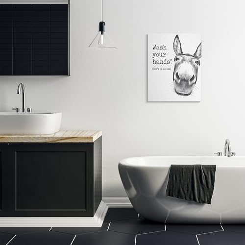 Image of Stupell Industries 'Wash Your Hands Donkey Quote', Canvas Art, 24 x 30 Inches, Easy to Hang and Sturdy, Made in USA, by Lettered and Lined