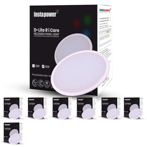 Image of Instapower 15W Downlight | Natural White Round LED Panel Light | Polycarbonate Ultra Slim Recessed Ceiling Fixture LED (2-Year Warranty, Pack of 8)