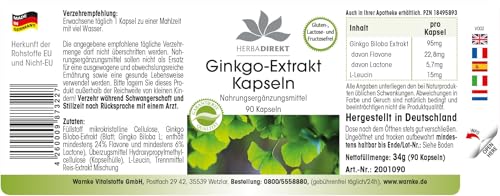 Ginkgo Biloba Extrakt 95mg - mit Flavonen und Lactonen - vegan - 90 Kapseln | HERBADIREKT by Warnke Vitalstoffe - Deutsche Apothekenqualität – Bild 3