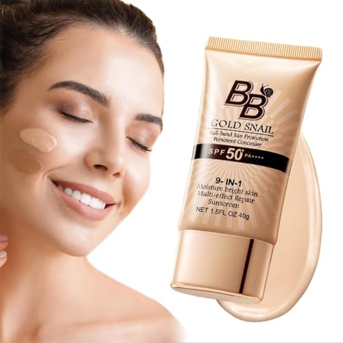 Korean BB Cream with SPF 50, 9 in 1 BB Cream Sunscreen SPF 50 Korean Waterproof Sweatproof, Foundation Full Coverage Tinted Moisturizer, Facial Concealer for Oily Skin, Dry Skin (02#Lvory Colour)