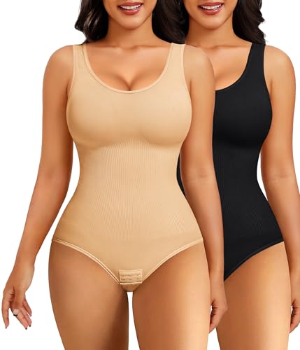 Image of Nebility 2 Piece Shapewear Bodysuit for Women Tummy Control Slim Fit Sleeveless Round Neck Body Suit