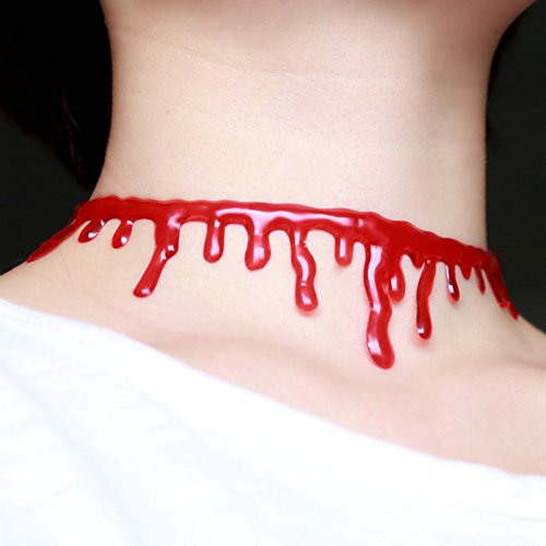 Theme Party Ladies Supplies Halloween Party Horror Blood Drip Slit Throat Necklace Bleeding Red Adjustable 8''~15'' #TOP5