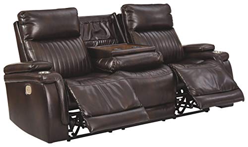 Signature Design By Ashley Team Time Modern Faux Leather Power Reclining Sofa With Adjustable Headrest, Dark Brown #TOP3