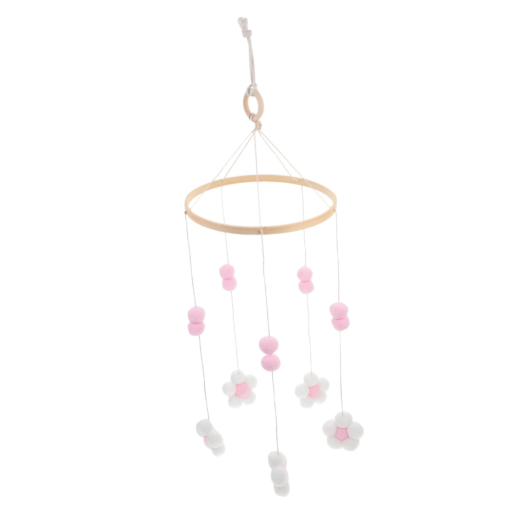 KOCKSHION Flower Mobile for Crib Girl Baby Bed Hanging Decoration Charming Wind Chime Felt Balls Enhance Nursery Ambiance