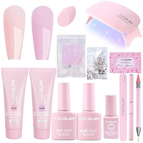 TOBEGLAM Poly Extension Nail Gel kit,French Manicure kit,2Colors Nude Pink Nail Extension kit with Gel Nail Lamp,White Nail Polish, All-In-One Builder Gel Nail kit DIY Nail Art Starter Kit Cover