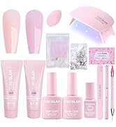 TOBEGLAM Poly Nail Gel Kit, 2Colors Nude Pink Poly Nail Extension Gel Kit with Nail Lamp, 6ml Whi...