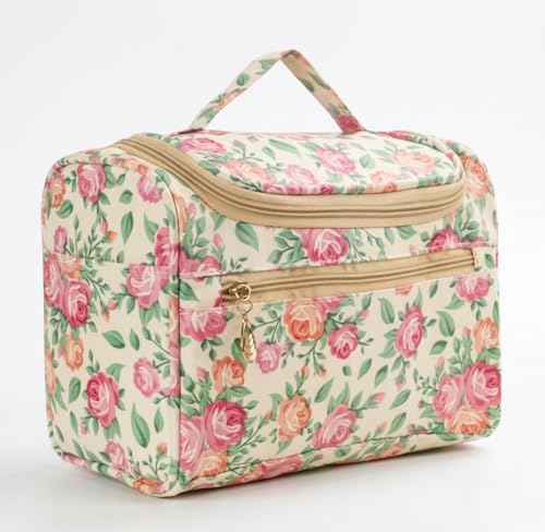 Image of Multicolor Floral Cosmetic Makeup Organizer Bag | Water-Resistant Hanging Toiletry Bag with Hook & Multiple Compartments | Large Travel Storage for Women & Men