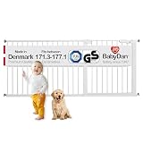 BabyDan Puerta de escalera de ajuste a presión extra ancha, 67.5-79.7 pulgadas, puerta de seguridad/metal, blanco, fabricada en Dinamarca - (puerta para mascotas/puerta para perros)