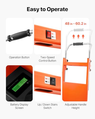 Image of VEVOR Electric Stair Climbing Dolly, 880lbs Electric Stair Climbing Hand Trucks with 157.5in Rope & Extendable Handle, Heavy Duty Stair Climber for Warehouse Logistics, Moving Furniture(Orange)
