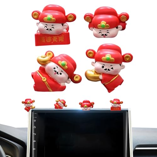 Figura de Resina Decoración para salpicadero – Dios de la Riqueza, Juego de 4 piezas, Pequeña Estatua de la Felicidad para Coche o Escritorio | Accesorios de Oficina para Ordenador Portátil | Home TV