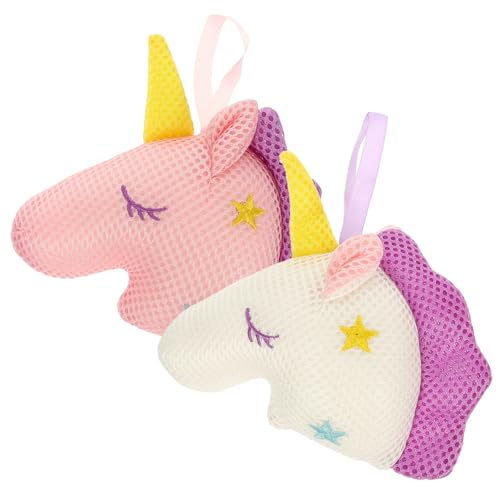 Veemoon 2 Piezas Esponjas de Baño Exfoliantes de Malla de Unicornio de Blanca y Rosa para Ducha y Baño y Efectivas para Adultos para y Familiar