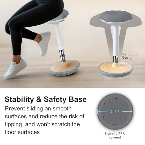 Image of Wobble Stool Adjustable Height Standing Desk Chair with Non-Slip Base and Upgraded Lift for Home and Office (Light Wood)