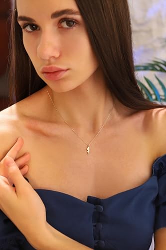 Lightning Bolt Necklace, 14K Solid Gold Celestial Pendant, Dainty initial Lightning Necklace, Minimalist 14K Gold Thunder Bolt Pendant4