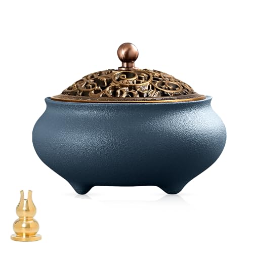 Brûleur d'encens en forme de bobine, porte-encens en céramique pour encens, cône, bobine, bâton, sauge, encens moustique et charbon de bois. 2 bobines d'encens + porte-encens + coton ignifuge à