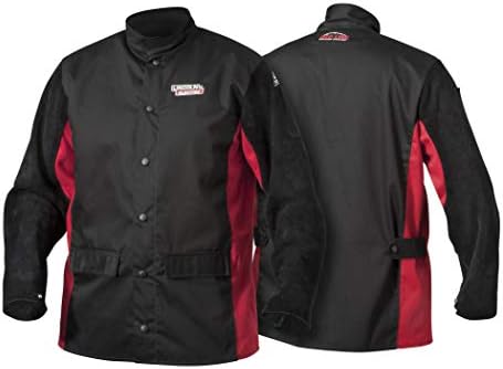 Lincoln Electric Split Leather Sleeved Welding Jacket | Premium Flame Resistant Cotton Body | Black & Red | Medium | K2986-M