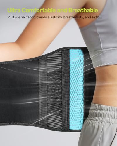 Image of Rakiie Slim Back Brace for Lower Back Pain Relief, Lightweight & Breathable Back Support Brace for Men Women, Ergonomic Light Lumbar Support for Everyday Wear, Sky Blue M | Breathable Lightweight Design, Ergonomic Support, Relieves Lower Back Pain, Everyday Wear, Fits Men /Women, Blue, M