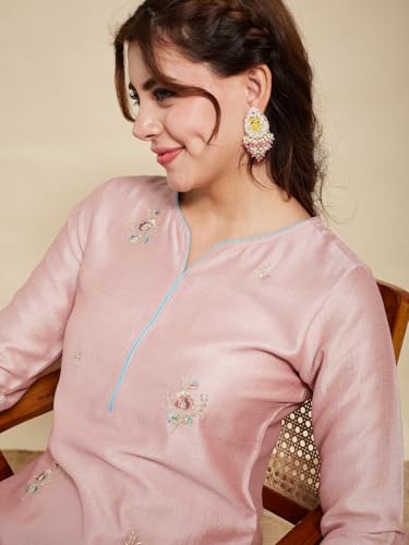 Image of MOKOSH Women's Silk Embroidery Kurta Pant with Dupatta | Kurta Set | Sweetheart Neck | 3 Piece Outfit | 3 /4 Sleeve Ethnic Suit