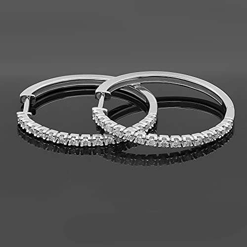 Poshadime Round Diamond Huggies Hoop Earrings For Women Girls - 1/2 Cttw Round Cut Natural Diamond Hoop Earrings Jewelry Gift 18K White Gold Over Sterling Silver (0.52 Carat, I-J Color, I2 Clarity) #TOP4
