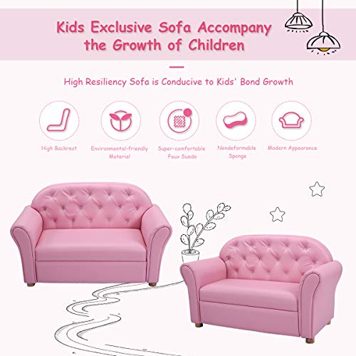 Costzon Kids Sofa, Pu Leather Upholstered, Sturdy Wood Construction, Armrest Chair For Preschool Children Sofas, 37''X17''X22.5'' (Lxwxh), 37-Inch Pink Couch #TOP3