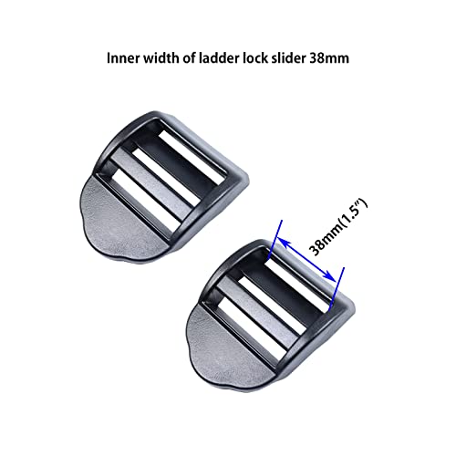 BAIWOAK Leiter-Schieber, 20 mm, 25 mm, 32 mm, 38 mm, 50 mm, Kunststoff, Leiter, Schieber, verstellbarer Schloss, Leiter, Einsteller für Rucksack, Gurtband, Taschen, Schwarz