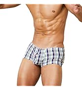 Mens Underwear Boxer Briefs Stretch Plaid Print Soft Sexy Low Rise Trunks Underwear Comfort Breat...