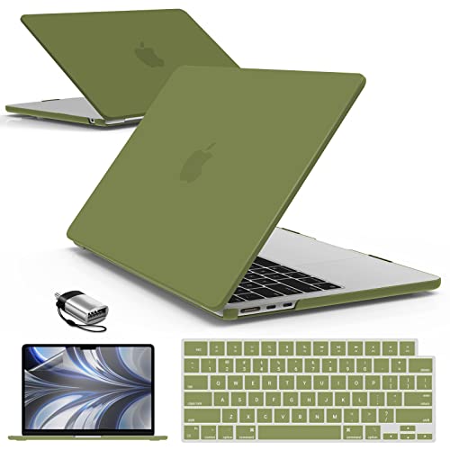 IBENZER Compatible with 2025 2024 2023 2022 MacBook Air 13 inch Case M3 A3113 M2 A2681, Hardshell Case & KeyboardCover & ScreenFilm & Type-C Adapter for Mac Air 13.6, Matcha Green, AT13-KK-MOGN+2TC