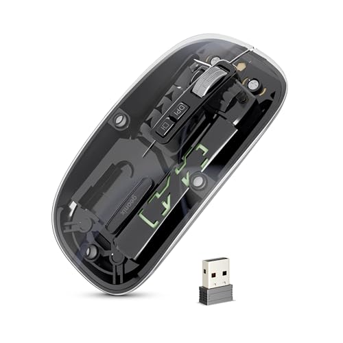 Image of Geonix Crystal Optical Wireless Transparent Mouse, 2.4GHz with USB Nano Receiver, 4 DPI Modes, High Precision Optical Tracking, 10m Working Distance with RGB Light (Black)