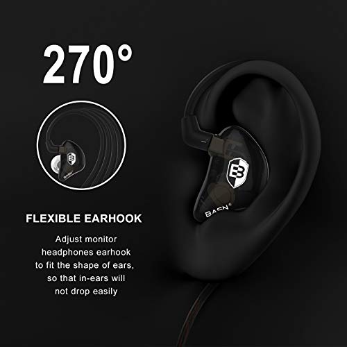Basn Bsinger Pro In-Ear Monitors Hybrid Dynamic Dual Drivers Two Detachable Mmcx Cables Musicians In-Ear Earbuds Headphones (Black) #TOP1