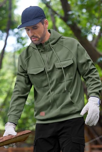 Men's Thermal Hoodies Drawstring Pullover 1/4 Zip Fashion Long Sleeve Quarter Casual Sweatshirt Green XXL3