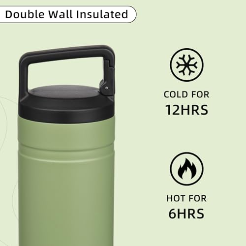 Image of BJPKPK 20 oz Insulated Travel Water Bottle, Coffee Tumbler Stainless Steel | Double Wall Vacuum, Leakproof, Thermal, Keeps Hot /Cold, Dishwasher Safe, Spill Proof, Wide Mouth, 2 Lids, Forest Green