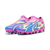 puma unisex scarpe da calcio ultra match ll energy fg/ag da ragazzi, luminous pink-ultra blue-yellow alert, 38.5 eu