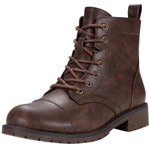 Vepose Women's Ankle Boots Lace up, Flat Fashion Combat Booties Low Heel